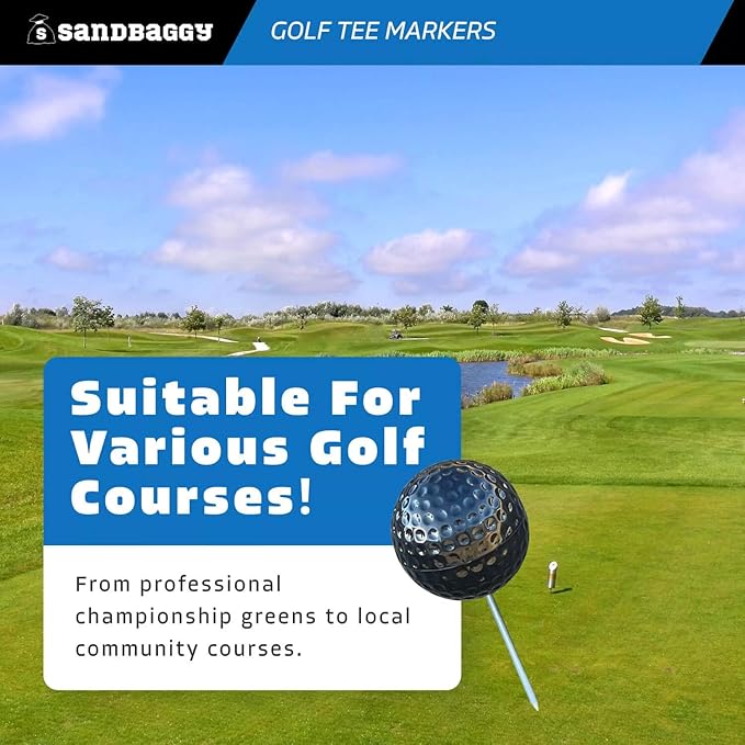 Sandbaggy Plastic Tee Markers for Golf Course (UV Resistant) - Steel Spike - Safety Caps Included