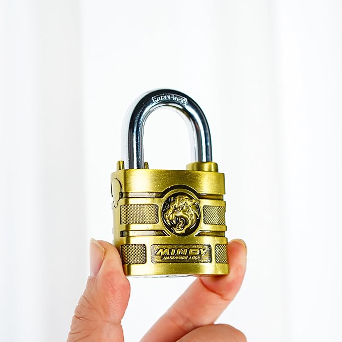50mm Heavy Duty Waterproof Keyed Padlock with 4 Keys Resettable for Outdoor Use, Brass Finish