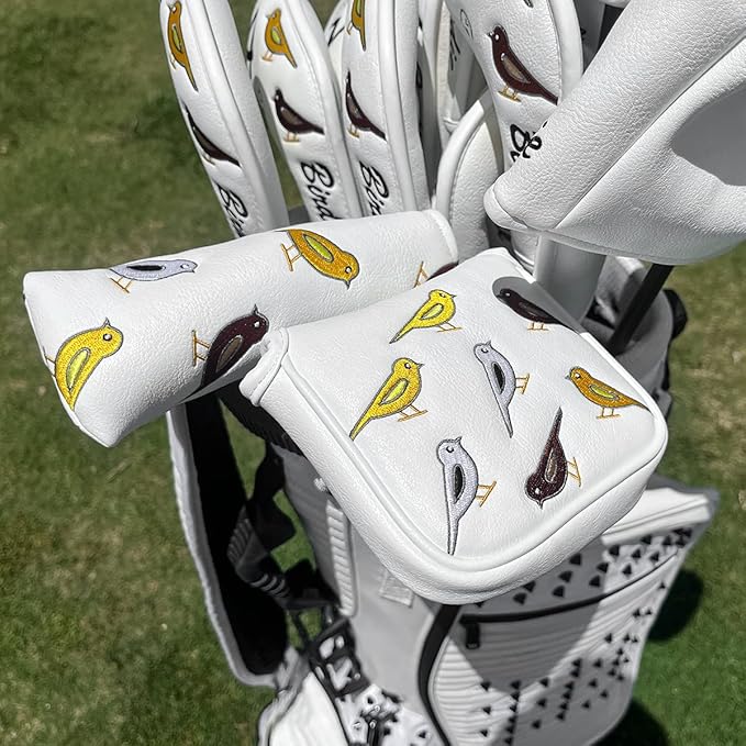 Golf Club Head Covers Birdie Driver Headcovers Fairway Wood Covers Hybrid Cover Elegant Embroidery Premium Leather Golf Mallet Blade Putter Cover