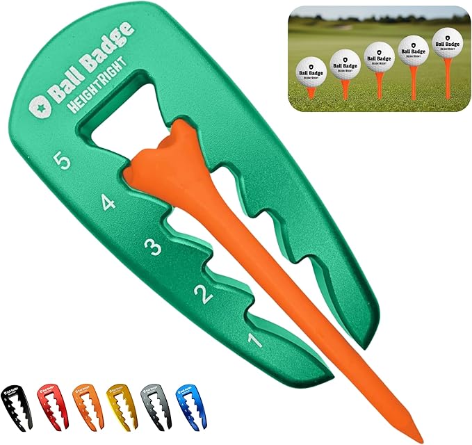 Ball Badge HeightRight Adjustable Golf Tee Height Tool – Precision Tee Height Setter for Consistent Swings, Durable Aluminum Design, Easy-to-Use Golf Training Aid