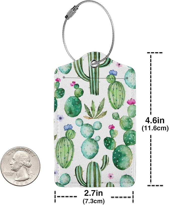 Cactus 2 Pcs Luggage Tags, Privacy Cover Id Label with Stainless Steel Loop and Address Card for Suitcases & Travel Bags