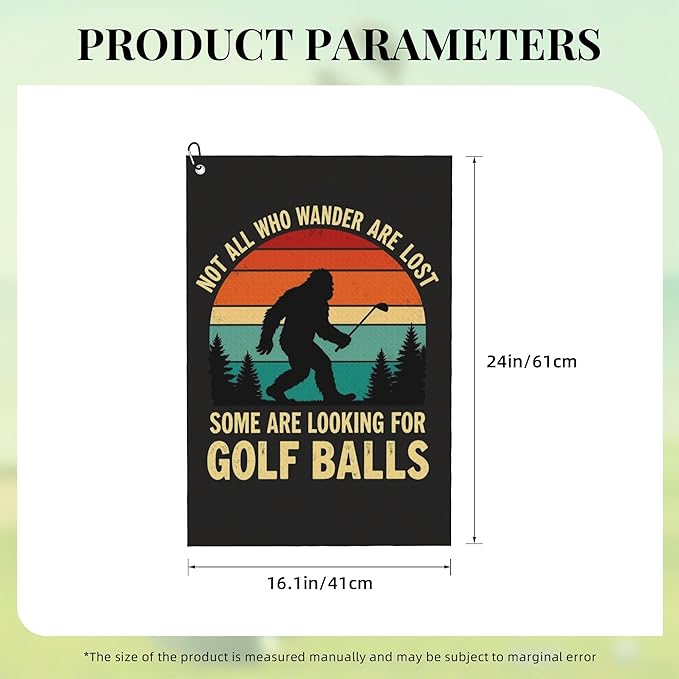Black Funny Golf Towel with Carabiner Clip 24"x16" Hilarious Cute Golf Towels for Golf Bags Microfiber Waffle Fun Golf Rag for Disc Balls Clubs Accessories for Men Women Dad Golfers