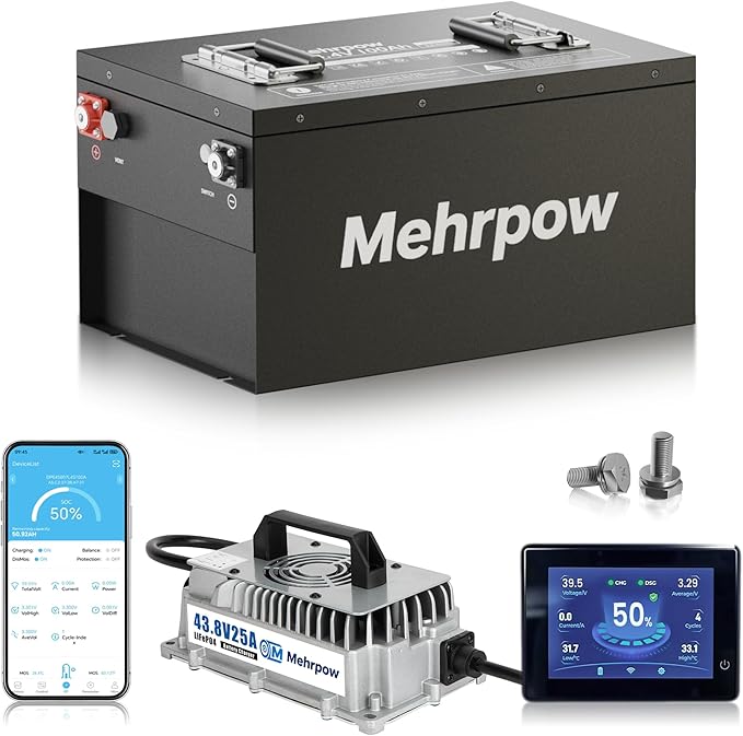 36V lithium golf cart battery, 36v golf cart battery, professional metal casing, 43.8V 25A Fast charger, Bluetooth Mobile APP,LCD display, 200ABMS,Max 7.68kW Power Output,Perfect for golf carts