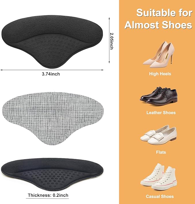4 Pairs Heel Pads Heel Grips Liner for Loose Shoes, Heel Cushion Pads Heel Inserts for Shoe Too Big Men Women- Ultra Soothing Heel Protectors for Heel Pain, Heel Slipping, Blisters, Friction(Black)