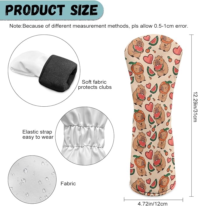 Golf Club Head Covers for Club Protective, Waterproof PU Leather Driver Fairway Wood Hybrid Head Cover