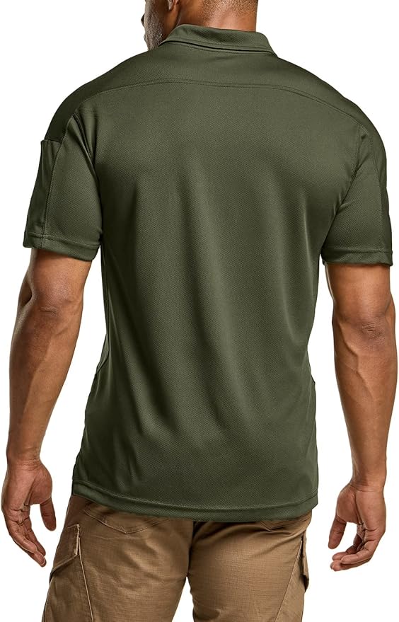 CQR Men's Polo Shirts, Tactical Short Sleeve Golf Performance Shirts, Lightweight Dry Fit UPF 50+ Pique