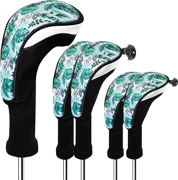 FINGER TEN Golf Club Head Covers Woods Driver Fairway Hybrid 3/4/5 Set, Headcovers Men 1 3 5 7 X Interchangeable Number Tag, Fit All Wood Clubs