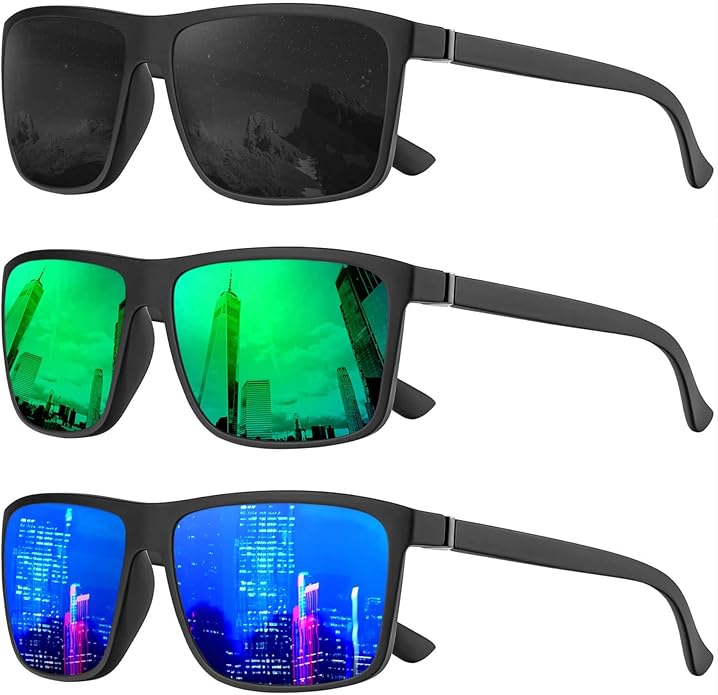 KALIYADI Polarized Sunglasses for Men and Women, Mens Sun Glasses with UV Protection for Driving Fishing Golf (3 Packs)