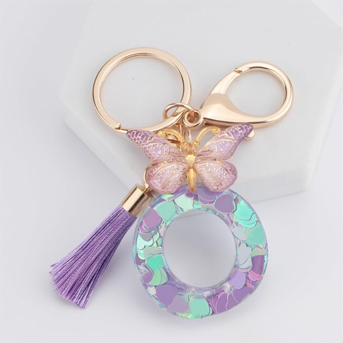 Suweibuke Colourful Cute Initial Letter Keychains for Women Girls with Tassel Butterfly, Charm for Purse Handbags Backpacks