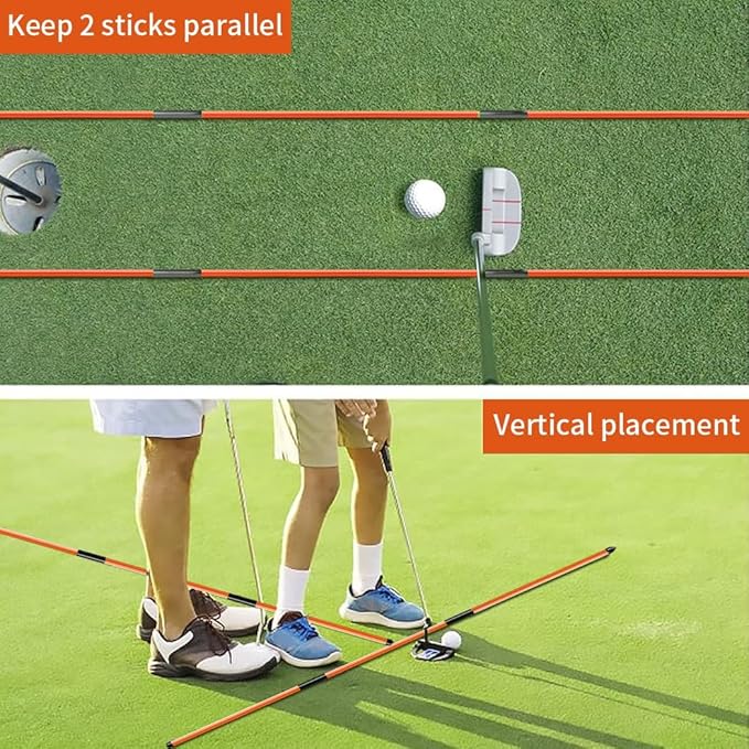 CAITON Golf Alignment Sticks 2 Sets - 48inch Alignment Practice Rods, Foldable for Easy Portability, Golf Training Aids to Improve Golf Swing, Putting Posture, with Storage Tube