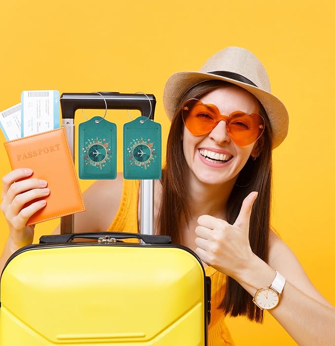 TSA Approved Luggage Tags for Suitcases Go Travel Flight Views 2 Pack Funny Leather Carnival Cruise Airport Cute Travel Name Tags Golf Bag tag Ships Essentials Privacy Cover ID Label for Women Men