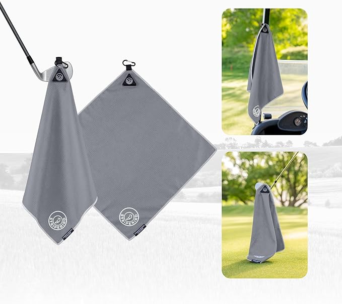 Stripebird - Magnetic Golf Towel (Gray) - Microfiber Golf Towel with Built-in Ultra-Strong Neodymium Magnetic Towel - 18" x 18" Golf Bag Towel