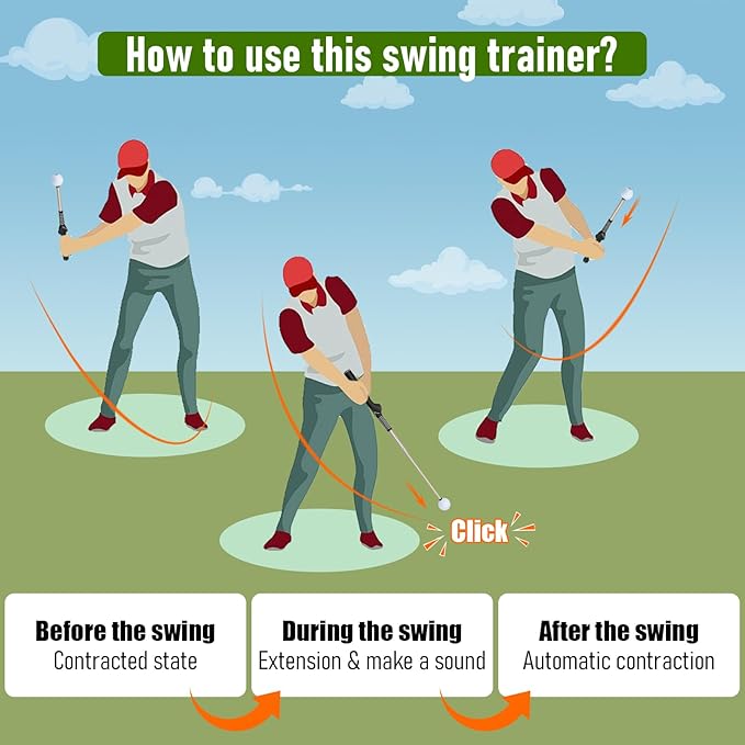 Golf Grip Trainer with Click Feedback – Retractable Swing Training Aid for Tempo, Wrist Position & Rhythm, Includes Arm Band for Right/Left Handed, Indoor Home Practice