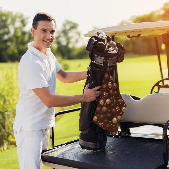 Chocolate & Nuts Golf Towel Waffle Microfiber with Hook Detachable Clip 24x16in
