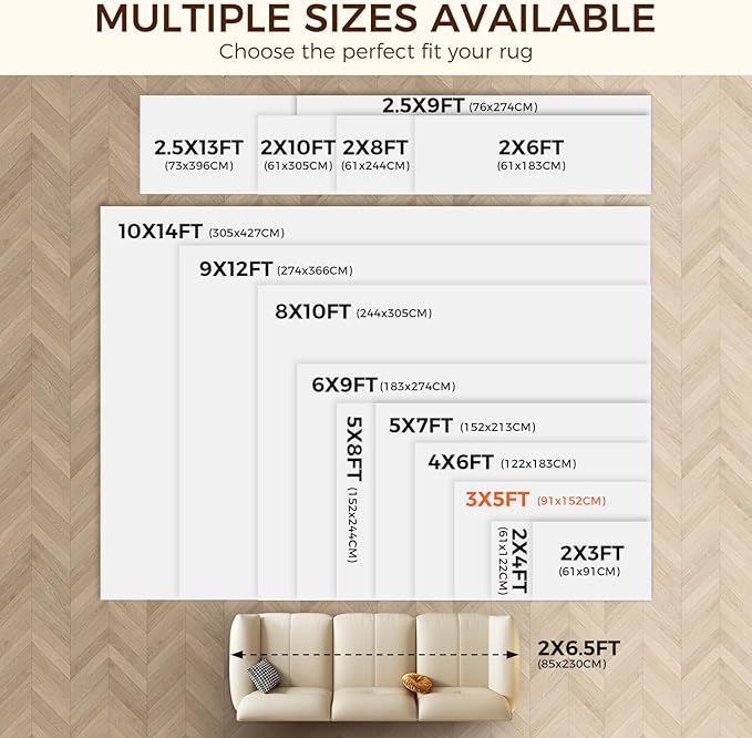 BAGAIL BASICS 3 x 5 FT Rug Pad Gripper for Hardwood Floors, Non Slip Rug Pads for Area Rugs, Extra Thick Under Rug Padding, Protect Your Rugs & Floors