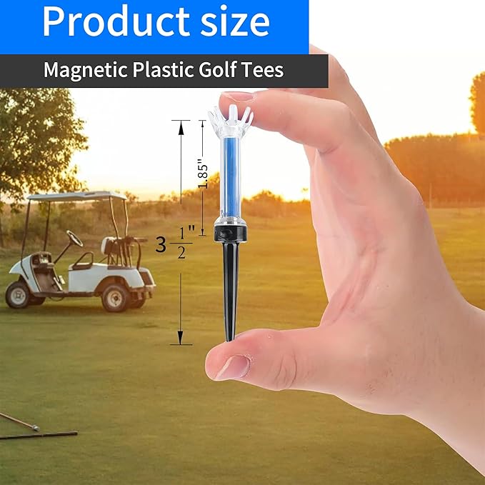 Magnetic Plastic Golf Tees, Professional Long Golf Tees 3 1/2, Premium 8 Prongs Design Enhanced Durability & Stability, Precision Height Markers for Perfect Trajectory, Golf Accessories for Men