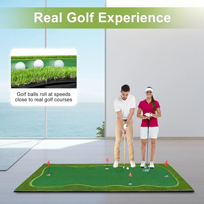 Golf Putting Green Mat, Professional Large Putting Mat with Movable Cup/Slope Pad for Indoor & Outdoor