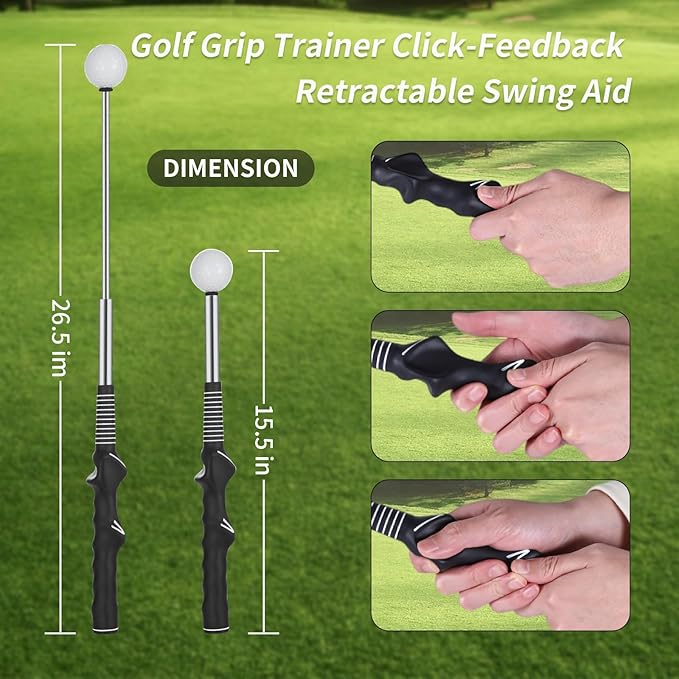 OCES Retractable Golf Swing Trainer Pro-Level, Portable Golf Training Aid with Click Stick for Right & Left-Handed Golf Grip Trainer – Ideal for Beginners Practice & Pre-Round Warm-Up