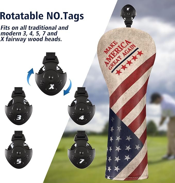 Golf Club Head Cover, Premium Leather Elegant Embroidery Fairway Wood Headcover Interchangeable No. Tags 3 4 5 7 X, Mallet Putter Cover with Magnetic Closure