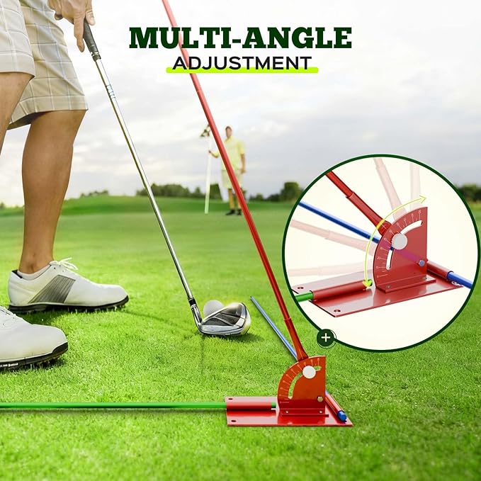 Golf Alignment Stick Holder - Metal Golf Alignment Sticks, Three-Hole Holder, Golf Swing Trainer with Training Manual, Golf Training Aid for Swing Plane & Swing Path