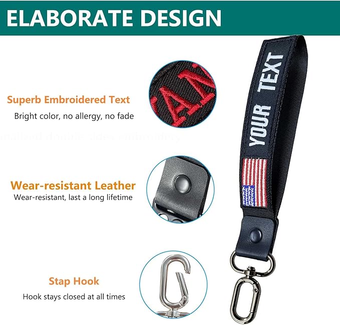 Custom Keychain,Personalized Key Tag Embroidery USA Flag Name with Key Ring Car Key Chain Clip Nylon Webbing Buckle
