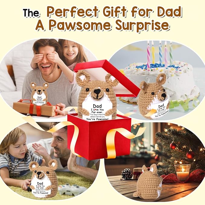 AICase Funny Dog Gifts for Dad from Daughter Son, Fathers Day Birthday I Love You Handmade Crochet Christmas Easter Cute Gag Small things Stuff Presents Dog Dad Gifts for Men Corgi Lovers Papa