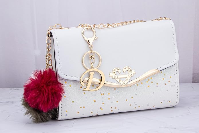Cute Stainless Steel Gold Initial Letter Keychain for Women Girl, Charms for Key Handbag Backpack Bag, Personalized Gift