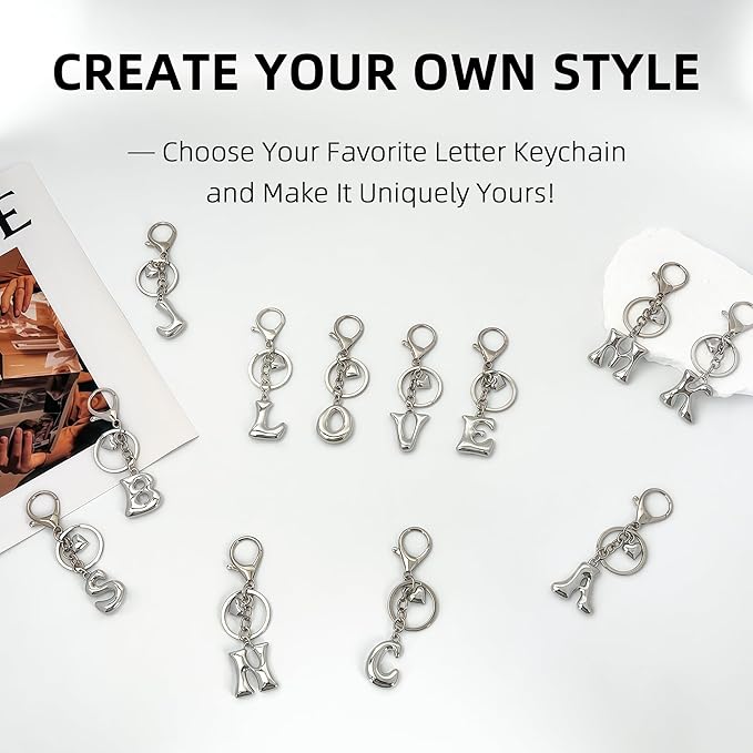 Gold Bubble Heart, Cherry, Bow & More Designs Letter Initial Keychain Bag Charms – Cute Purse Charms for Handbags