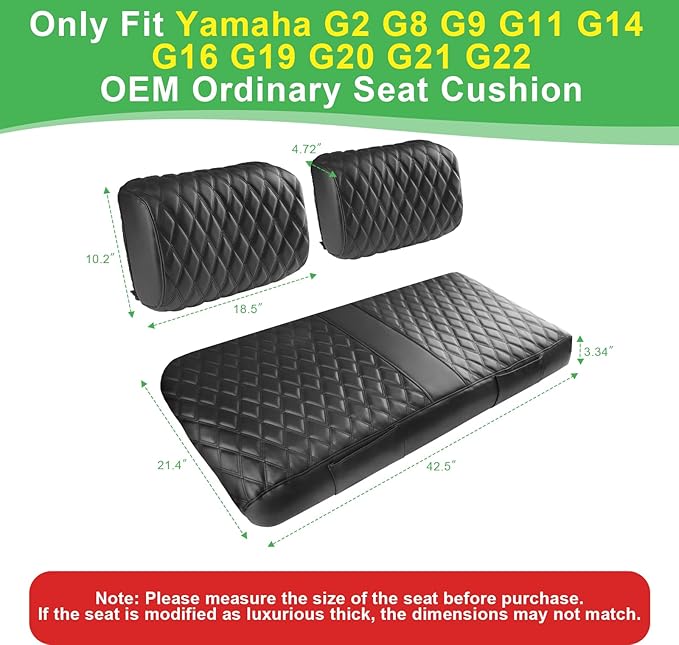 Golf Cart Front Seat Cover for Yamaha G2 G8 G9 G11 G14 G16 G19 G20 G21 G22, Adventurer One, EZGO Marathron OEM Ordinary Seat Cushion, Thick Vinyl Leather Comfortable No Need to Detach Armrest