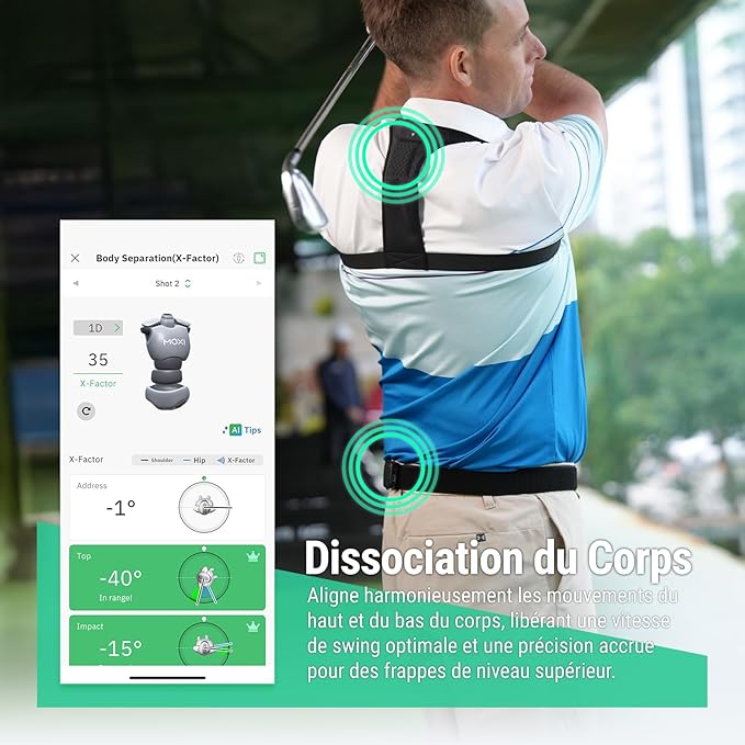 MOXI SwingMotion Golf Swing Analyzer – Dual Wearable IMU Sensors for Real-Time BioFeedback & 3D Visualization via App – Improve Wrist, Torso, Hip & X-Factor with 4 Training Modes