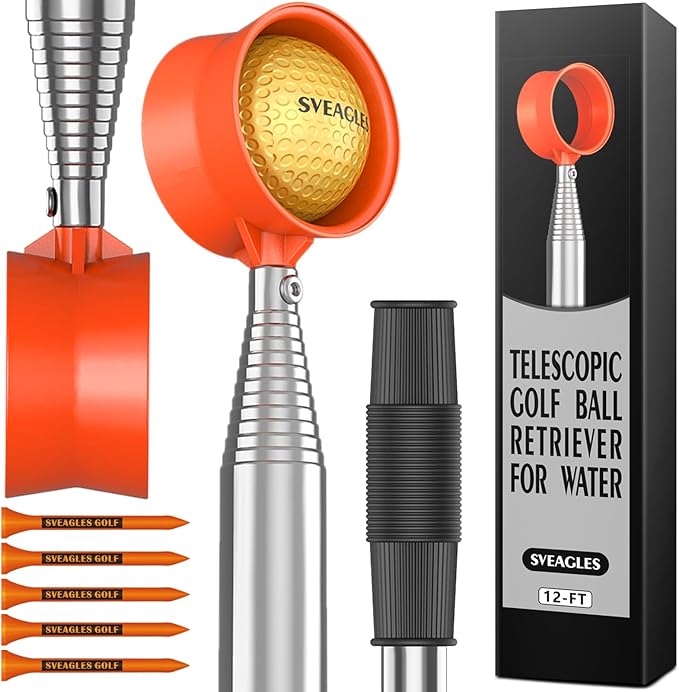 Golf Ball Retriever Telescopic for Water, 12Ft/9Ft Two-Sided Golf Ball Grabber Stainless Steel Ball Retriever Tool Golf Ball Picker Golf Accessories