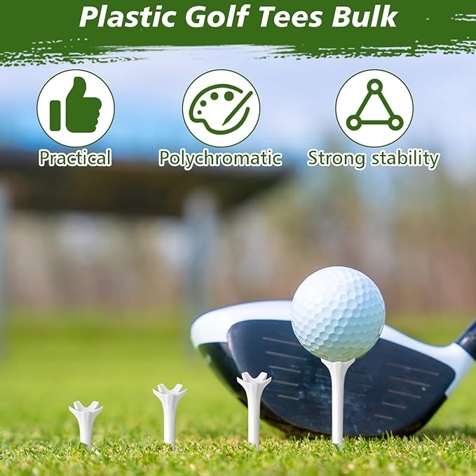 Soulchen 2 3/4 Inch Inch Golf Tees - 5-Prong Curved Design for Longer Drives Low Spin & Low Friction Plastic Tees Durable Bulk Tee with Optimized Shaft Strength for Driving Range