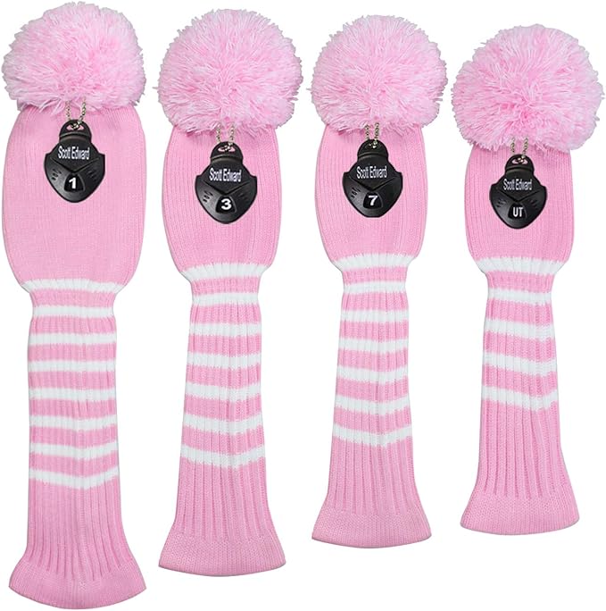 Scott Edward 1/3/4PCS Multi-Style Optional Individualized Knit Golf Club Head Covers, Driver Wood(460cc) Fairway Wood and Hybrid(UT)，for Male/Female Golfers,Custom