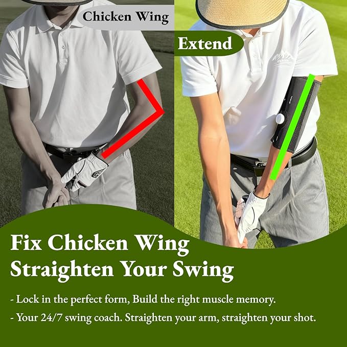 Golf Training Aids Swing Trainer & Elbow Brace - Fix Chicken Wing with Quick Lock Knob, Solo Use Corrective Aid for Men & Women, Beginner to Pro Training Tool, Golf Gift Idea