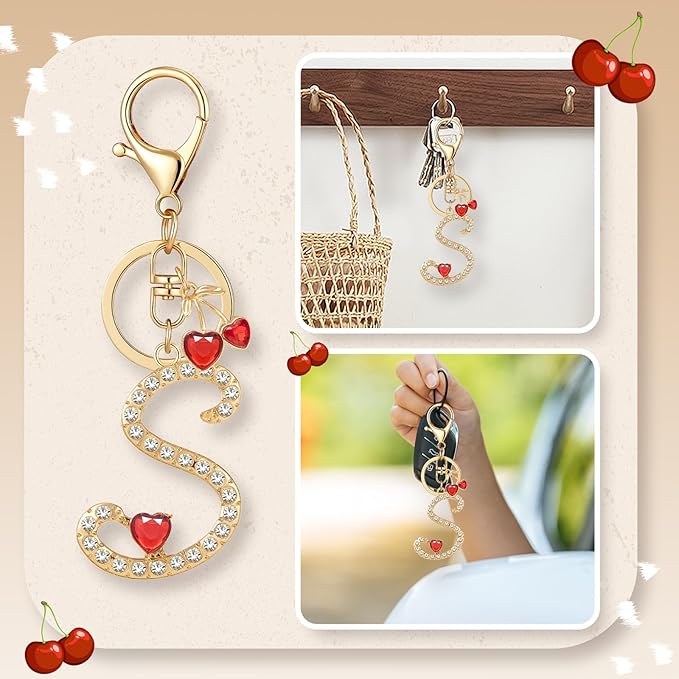 Gold Plated Alphabet Initial Letter Keyring Keychain for Women Girls Crystal Key Chains for Wallet Backpack Bag Charm