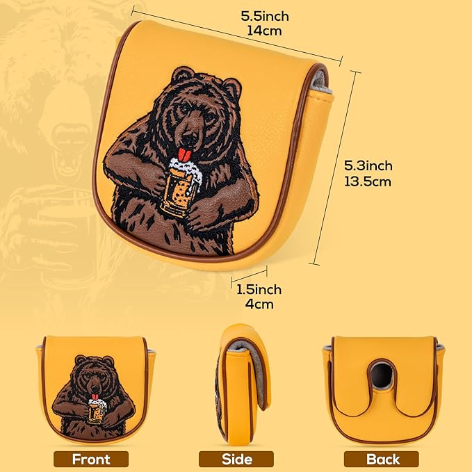 Golf Club Head Cover Golf Head Cover Driver Headcover Fairway Wood Headcover Hybrid Club Head Cover Golf Blade Mallet Putter Cover Beer Bear