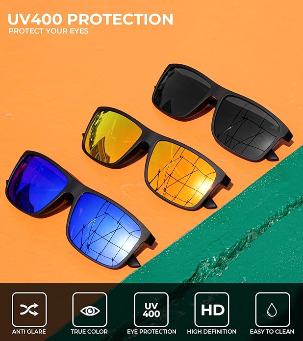 KALIYADI Polarized Sunglasses for Men and Women, Mens Sun Glasses with UV Protection for Driving Fishing Golf (3 Packs)