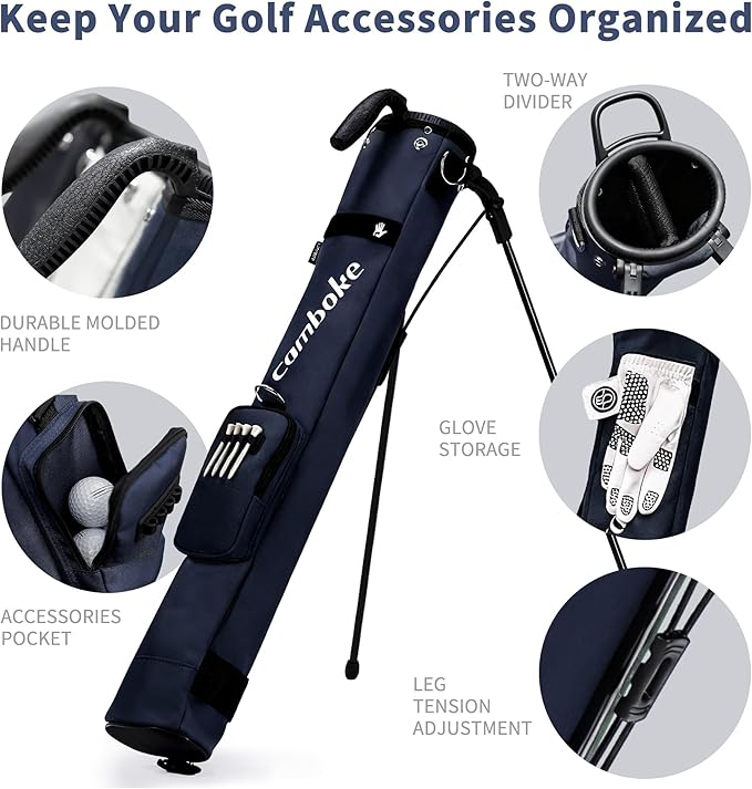 Lightweight Golf Stand Bag, Portable Golf Carry Bag with Stand, 2-Way Divider Practice Bag with Padded Strap, Compact Pencil Golf Bag for Driving Range, Par 3 & Short Rounds