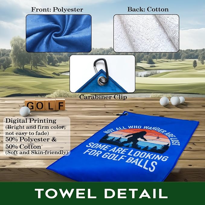 Not All Who Wander are Lost Polyester Printed Golf Towel for GolfBag, Funny Golf Gifts & Accessories for Men Women Golfs Fan Dad Grandpa, GolfLover Retirement Birthday Gifts (Blue)