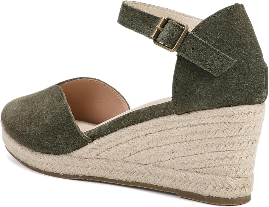 Platform Wedges Sandals for Women, 3" Wedge, Ankle-Strap, Cap Toe, Summer Espadrilles Heel Shoes