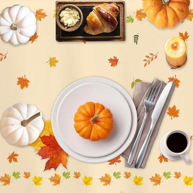 3 Pack Fall Pumpkin Tablecloth Thanksgiving Tablecloth Autumn Leaves Table Cover for Fall Thanksgiving Party Decorations, 54 x 108 Inch