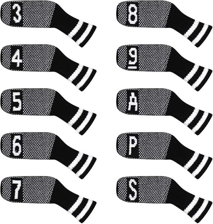 Scott Edward 10 Pcs Golf Club Head Covers for Irons Cuteness Basically Socks Shape Washable Durable Golf Club Head Protector Double Sided Knit Suitable for Most Brands