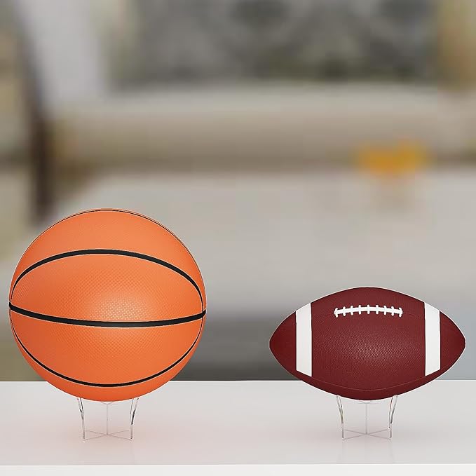 Acrylic Large Ball Stand Holder 4.7x2.6 Inch, 2-Pack Display Stand for Football Basketball Soccer, Clear Volleyball Rugby Case Rack