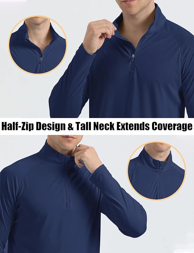 MAGCOMSEN Men's Long Sleeve Sun Shirts UPF 50+ Tees 1/4 Zip Up Fishing Running Rash Guard T-Shirts Outdoor Shirt