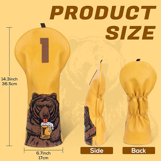 Golf Club Head Cover Golf Head Cover Driver Headcover Fairway Wood Headcover Hybrid Club Head Cover Golf Blade Mallet Putter Cover Beer Bear