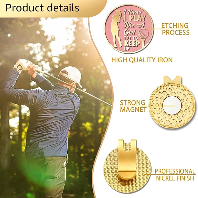 Pink Golfer Ball Marker with Magnetic Hat Clip, Funny Golf Accessories Gifts for Men Women, Novelty Birthday Gifts for Men Women Golfer Fan