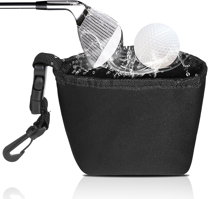 Golf Club Cleaner Bag with Clean Club Grooves, Golf Ball Cleaner Pouch with Waterproof Clean Face Tech Liner, Detachable Clip Machine Washable Golfball Washer Bags Golfball Accessories