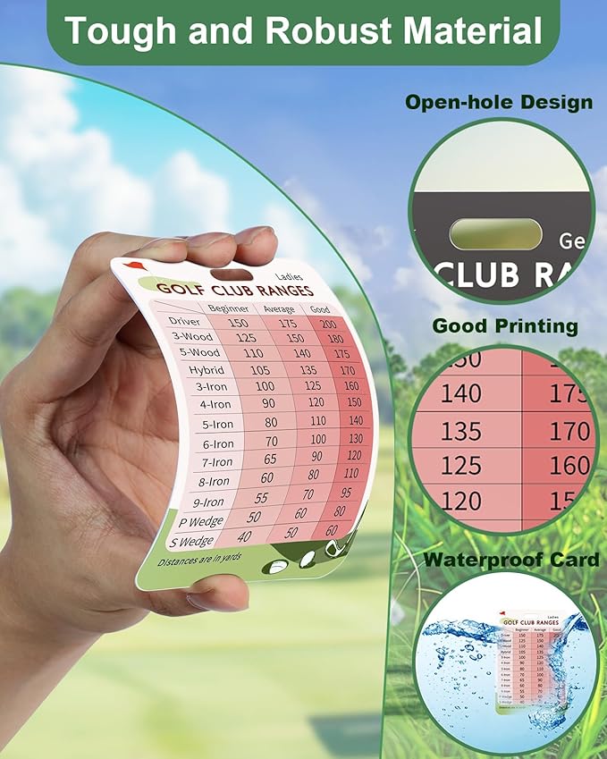 Swooflia Golf Club Distance Card - 2 Pack or 1 Pack Golf Club Range Chart Card, Swing Minder Reference & Blank Distance Yardage Scorecard, Golf Bag Accessories Gifts for Men Women Golfers
