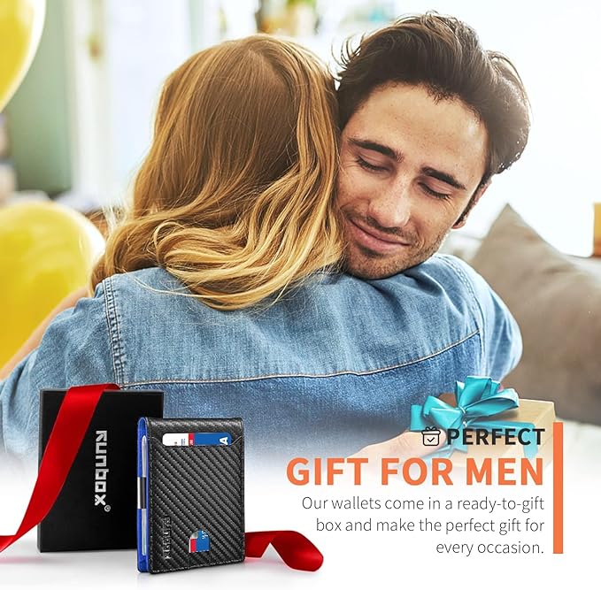RUNBOX Money Clip Wallets for Men,Slim Leather Mens Bifold Wallet,RFID Blocking Front Pocket Wallet,Thin Credit Card Holder with Gift Box