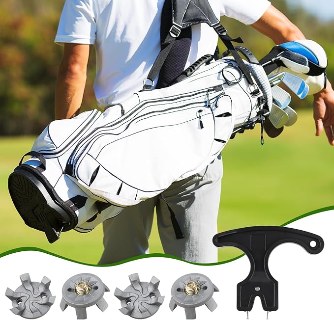 51PCS Golf Shoe Spikes Set, 50 Golf Shoe Cleats with 1 Black Spanner, 6 mm Metal Thread Screw, for Use on Lawns or Course(Grey)